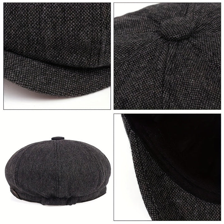 Eight Panel Herringbone Tweed Cap Casual Striped Hat