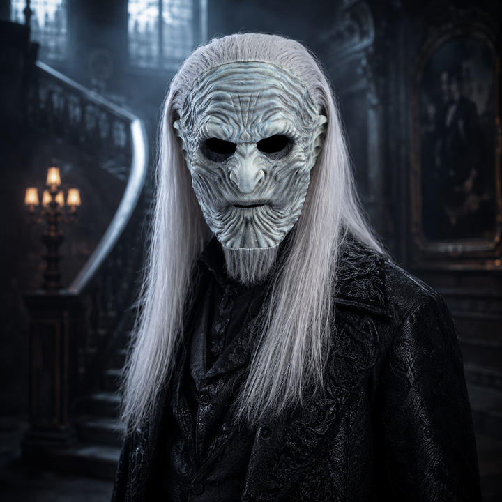 Halloween White Walker Mask with Long Hair Costume Mask