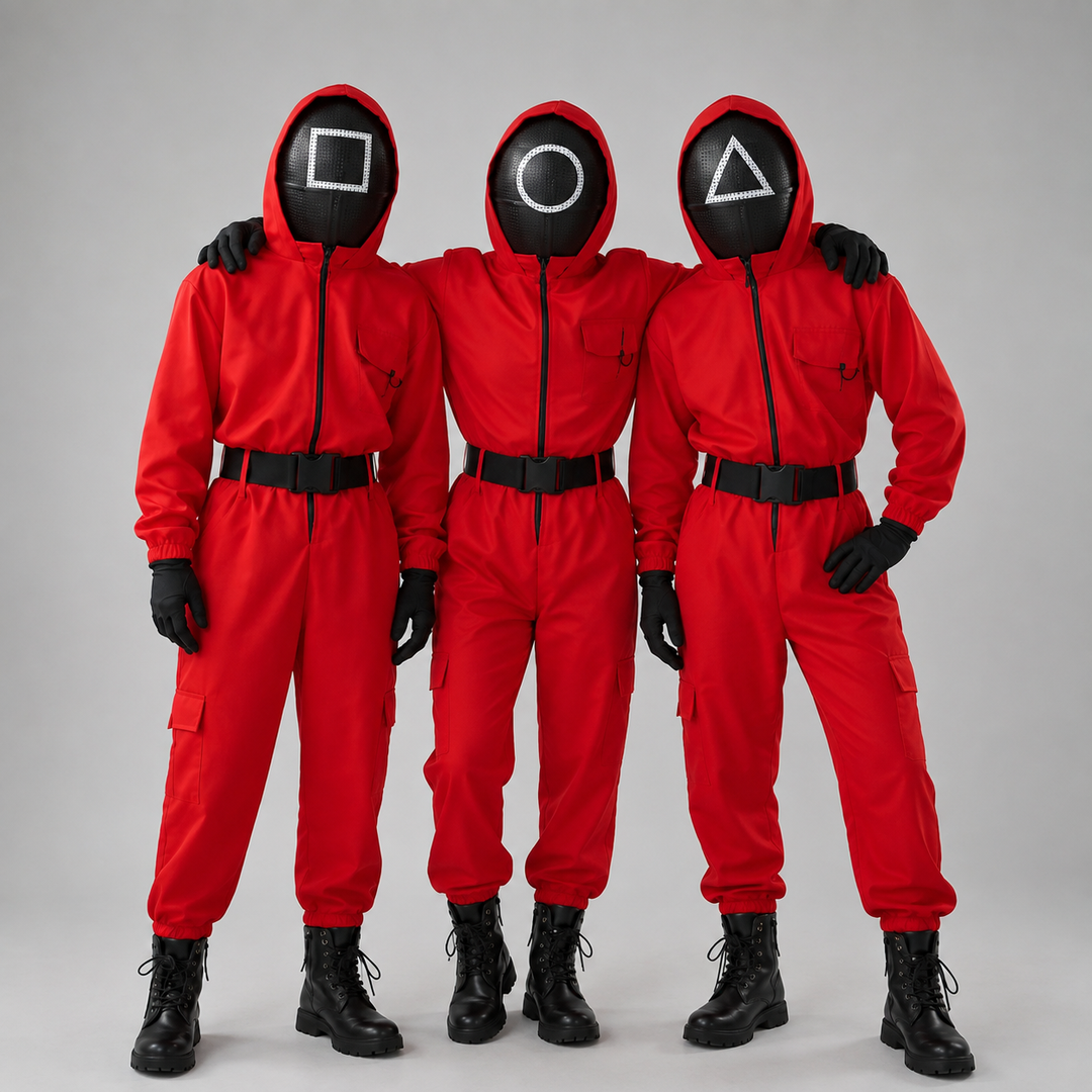 Squid Game Guard Costume with Mask Halloween Costume for Kids and Adults