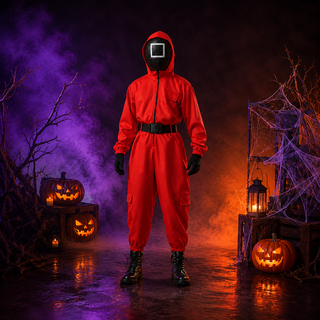 Kids Squid Game Guard Jumpsuit Costume with Mask Halloween Cosplay Set
