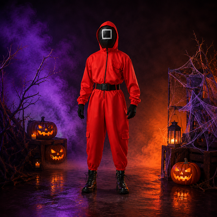 Kids Squid Game Guard Jumpsuit Costume with Mask Halloween Cosplay Set
