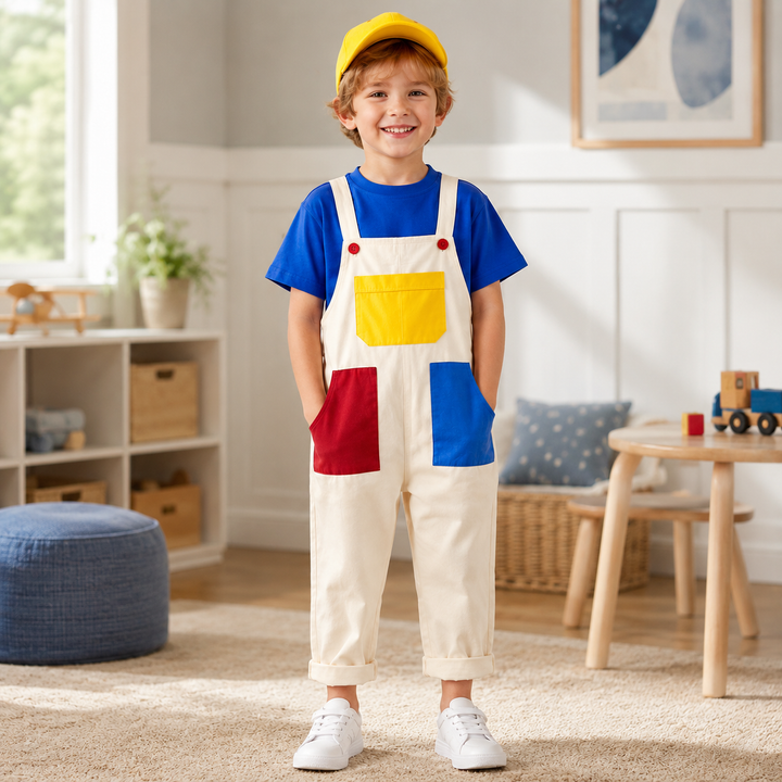 Kids Costume Overalls Set with Cap for Video Game Character