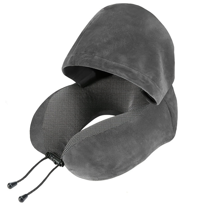 Adjustable U-Shaped Memory Foam Neck Pillow with Hood for Travel