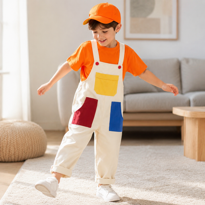 Kids Costume Overalls Set with Cap for Video Game Character