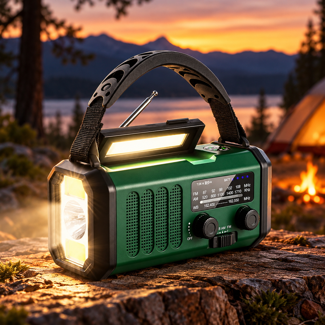 Solar Hand Crank Emergency Radio 10000mAh Power Bank USB C Flashlight