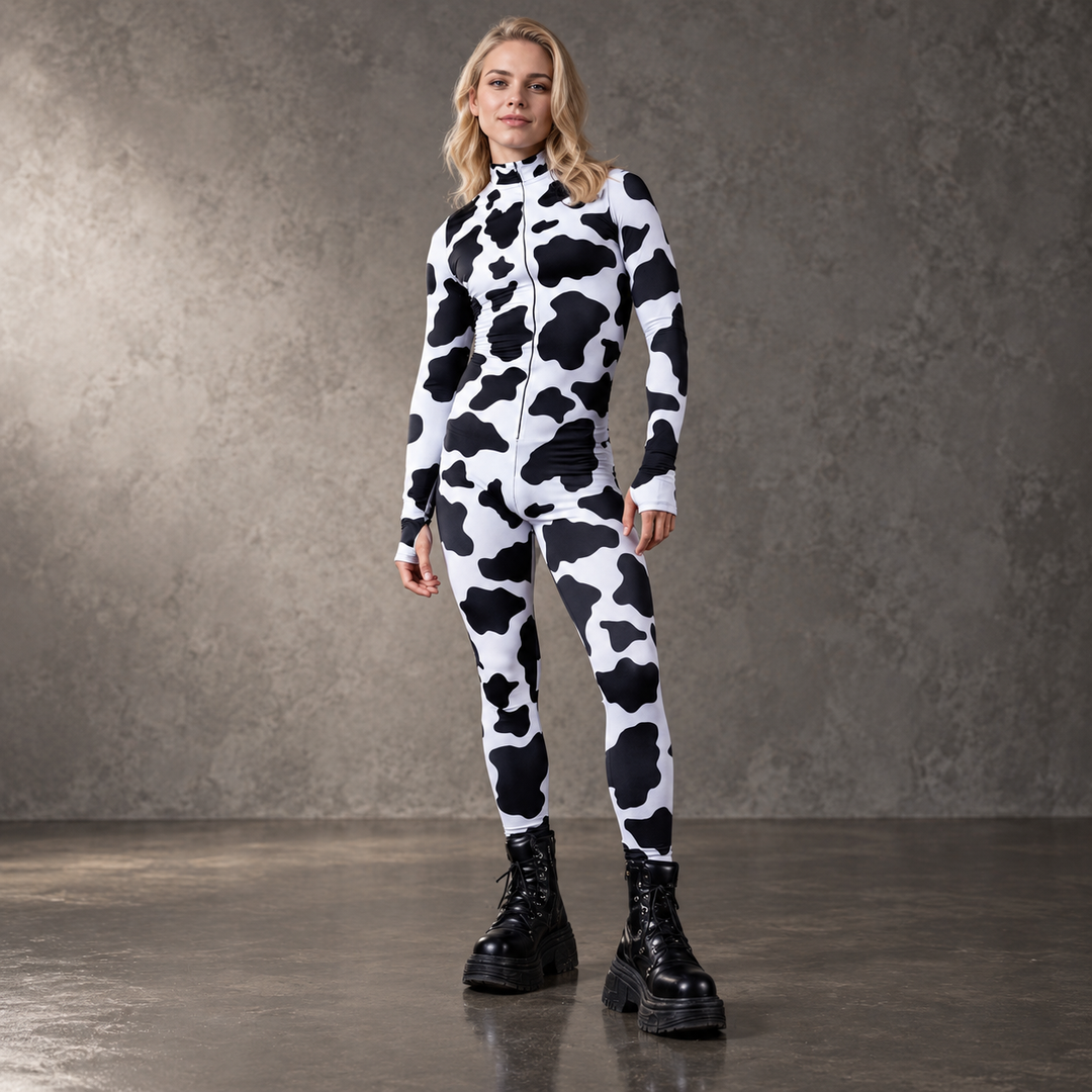 Couples Cow Print Zentai Suit Full Body Spandex Bodysuit Cosplay