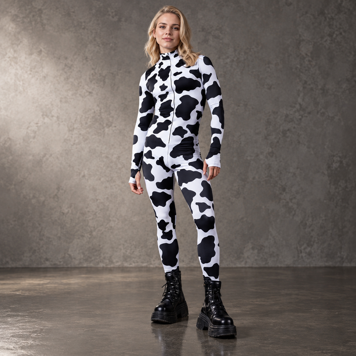 Couples Cow Print Zentai Suit Full Body Spandex Bodysuit Cosplay