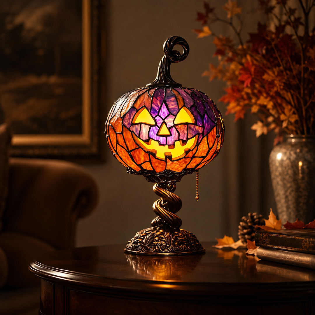 Stained Glass Pumpkin Table Lamp Halloween Light Decoration