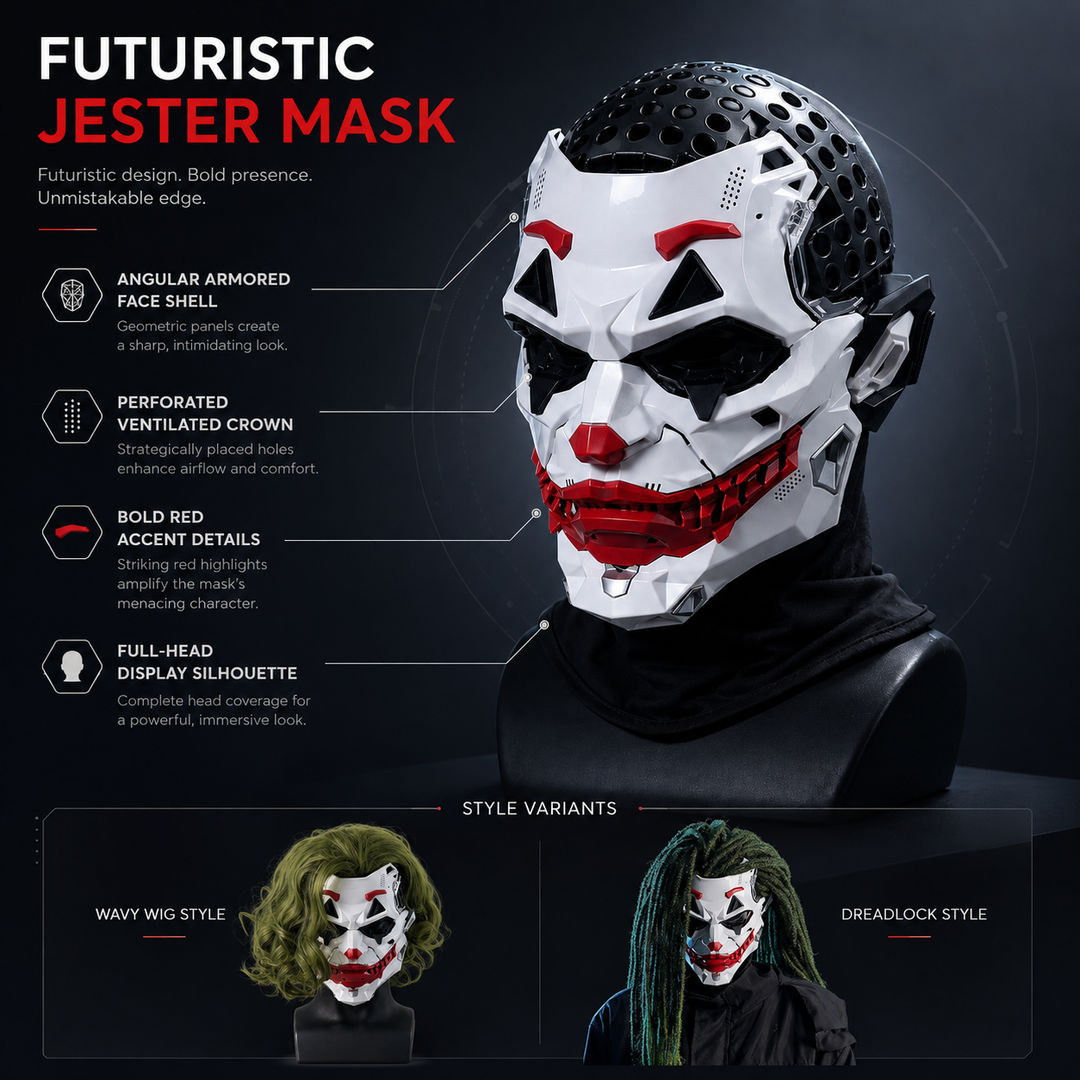 Clown Mask with Wig Cyberpunk Style Halloween Cosplay Accessory