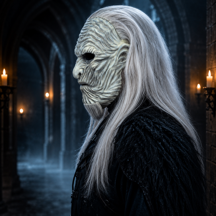 Halloween White Walker Mask with Long Hair Costume Mask