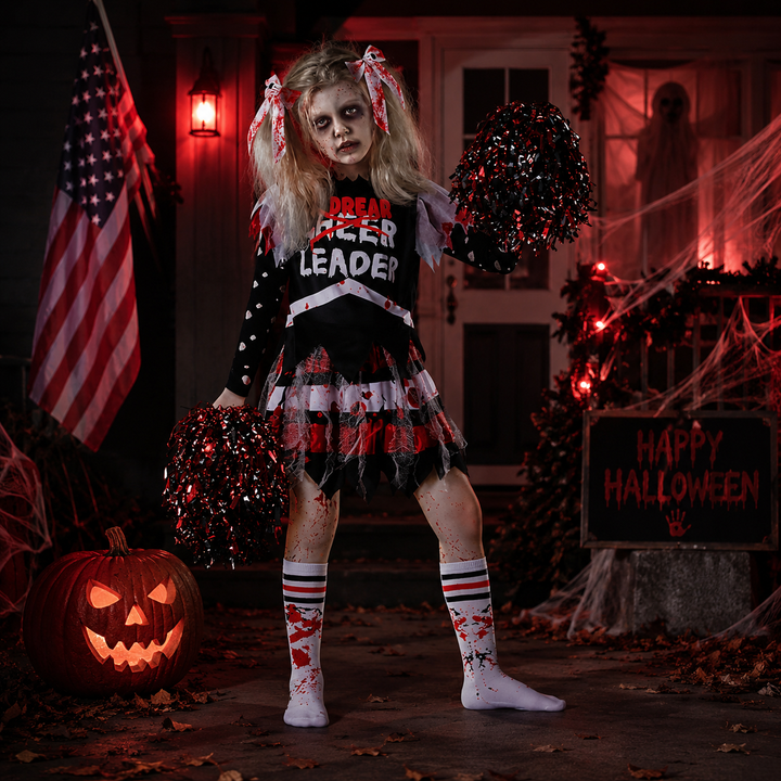 Kids Zombie Cheerleader Costume Halloween Cosplay Party Set