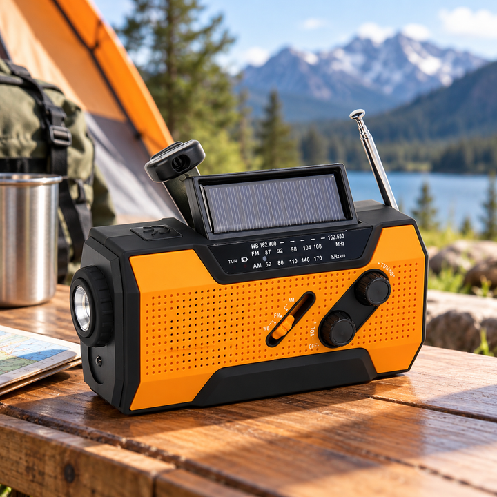 Emergency Weather Radio 5 Way Power Solar Crank AAA 2000mAh Flashlight