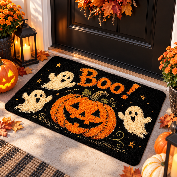 Pumpkin Doormat Non Slip Velvet Entryway Welcome Floor Mat