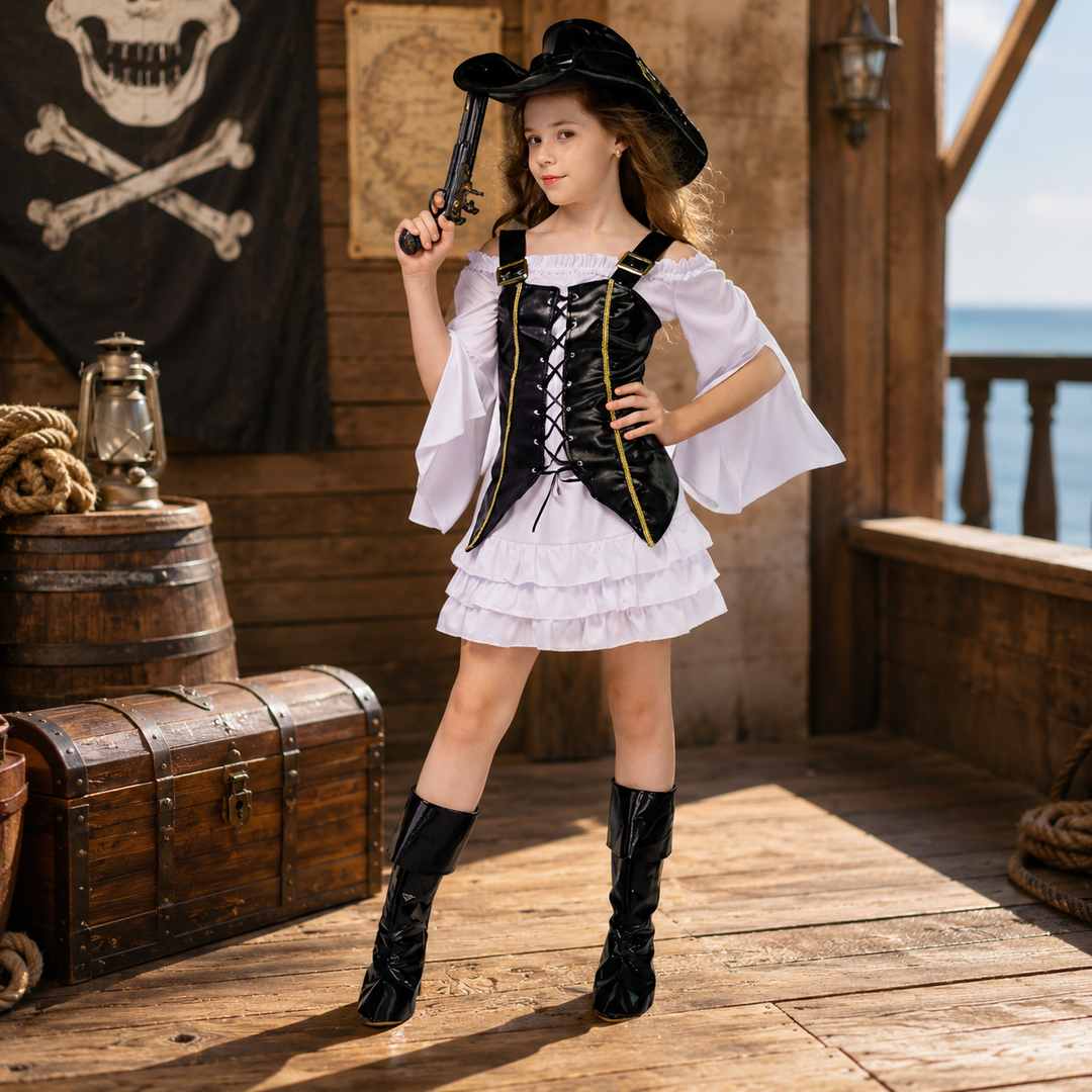 Girls Pirate Captain Costume Dress Kids Halloween Cosplay Outfit