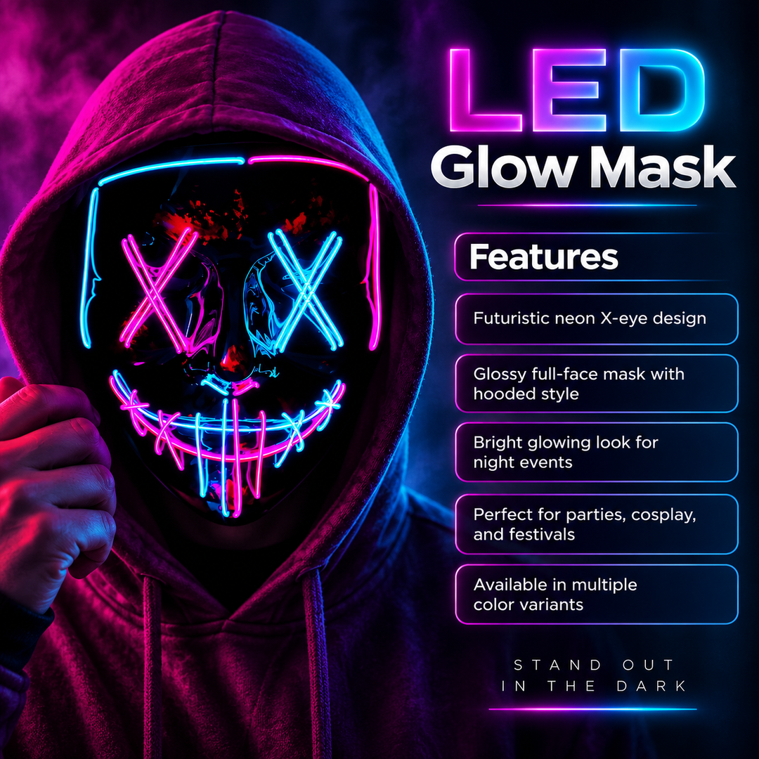 LED Light Up Mask Halloween Cosplay Masquerade Party Mask