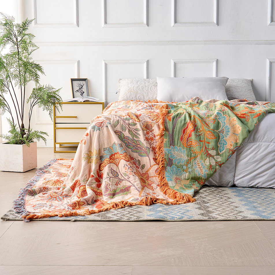 Cotton Throw Blanket Floral Pattern Sofa Cover Blanket
