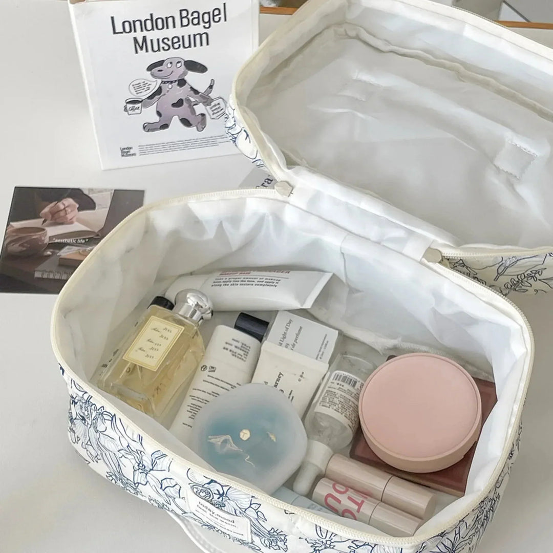 4-Piece Quilted Makeup Bag Set Vintage Style Organizer Pouches
