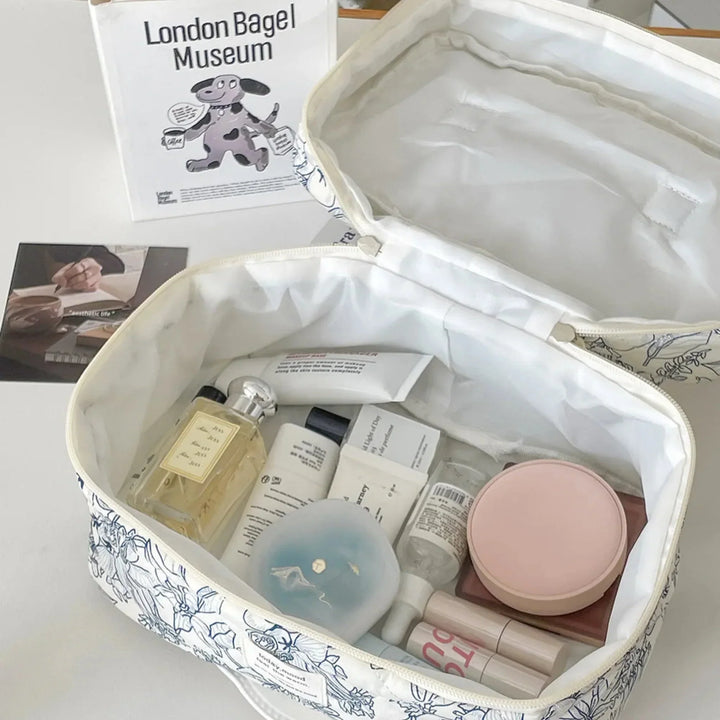 4-Piece Quilted Makeup Bag Set Vintage Style Organizer Pouches