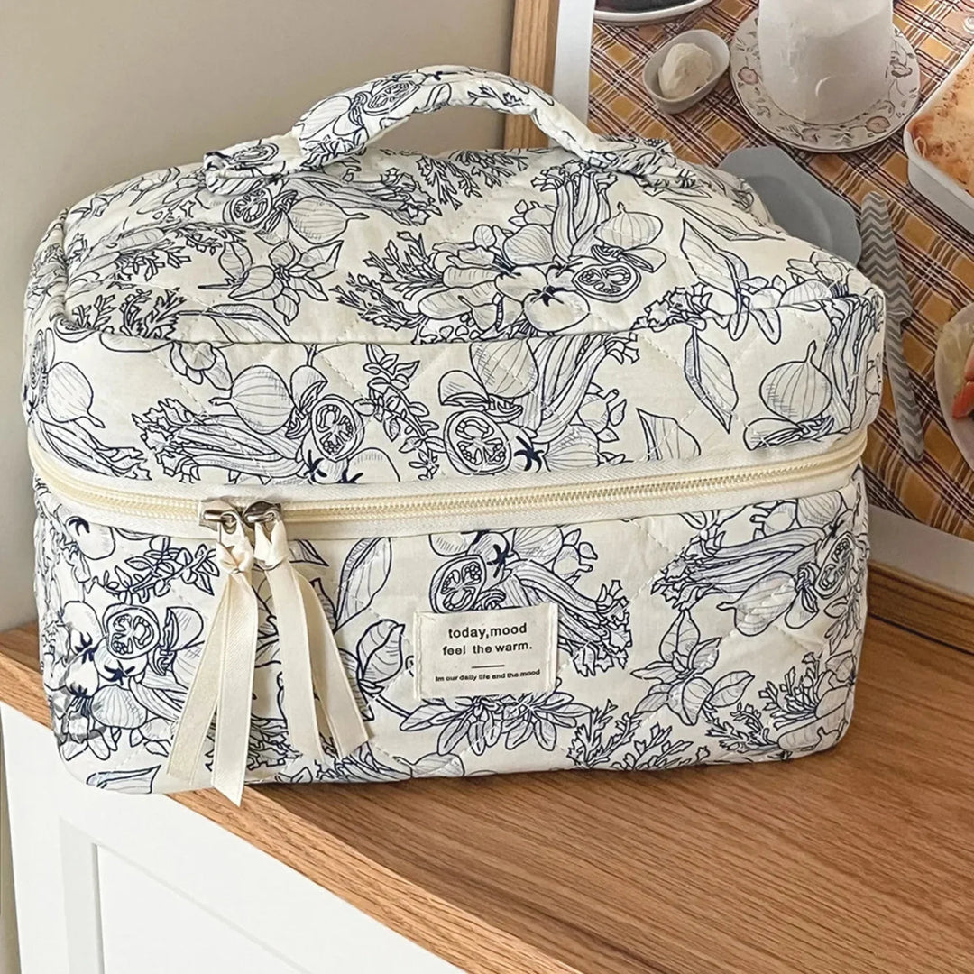 4-Piece Quilted Makeup Bag Set Vintage Style Organizer Pouches