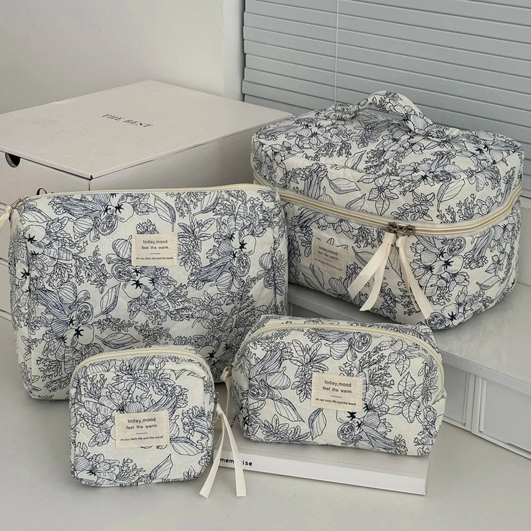 4-Piece Quilted Makeup Bag Set Vintage Style Organizer Pouches
