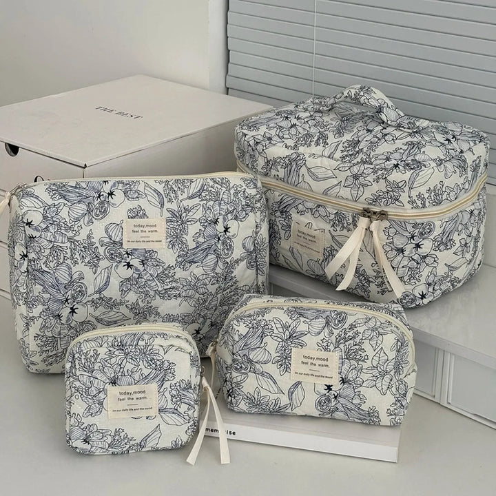 4-Piece Quilted Makeup Bag Set Vintage Style Organizer Pouches