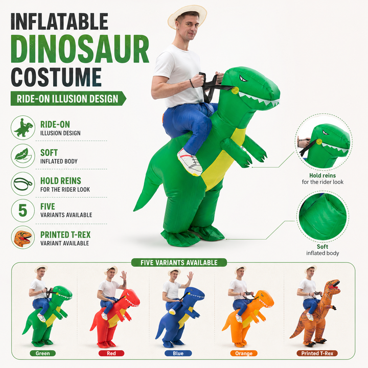 Inflatable T-Rex Ride-On Dinosaur Costume Halloween