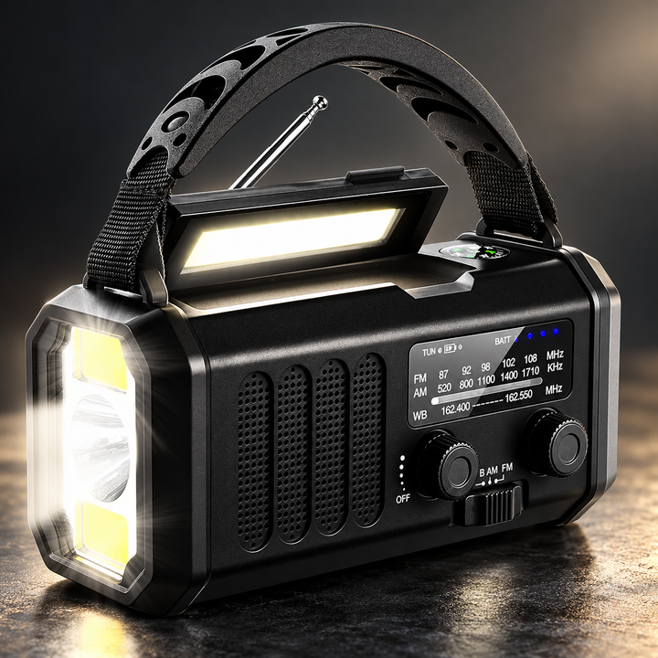 Solar Hand Crank Emergency Radio 10000mAh Power Bank USB C Flashlight