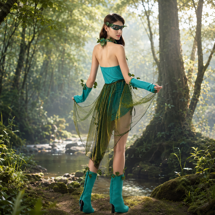 Forest Nymph Leaf Accent Halloween Costume Dress for Women