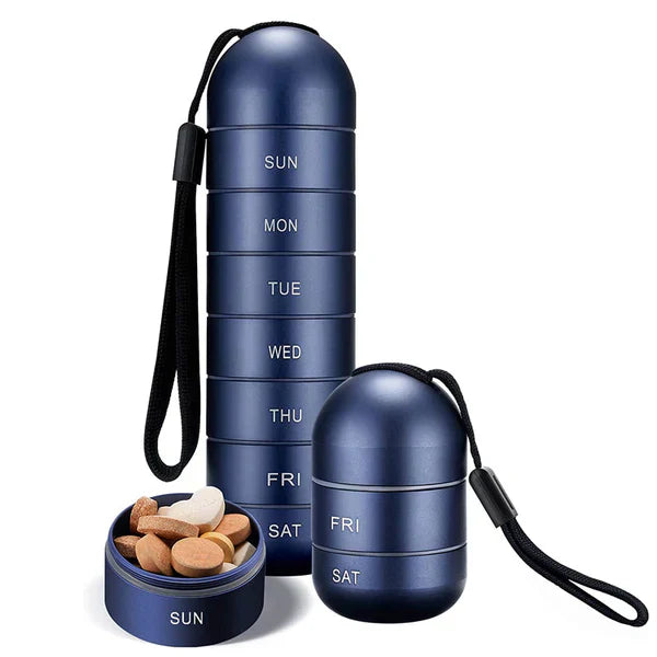 7 Day Aluminum Portable Pill Organizer Box Travel Medicine Container