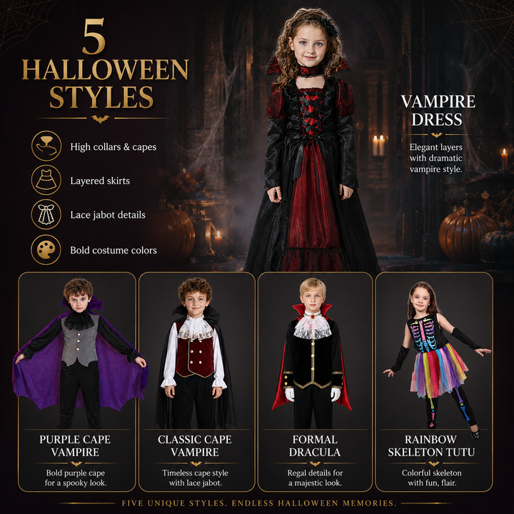 Vampire Costume for Girls with Cape and Vest Halloween Outfit