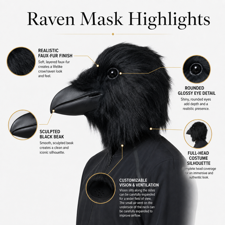 Raven Bird Latex Mask Adult Halloween Costume Mask