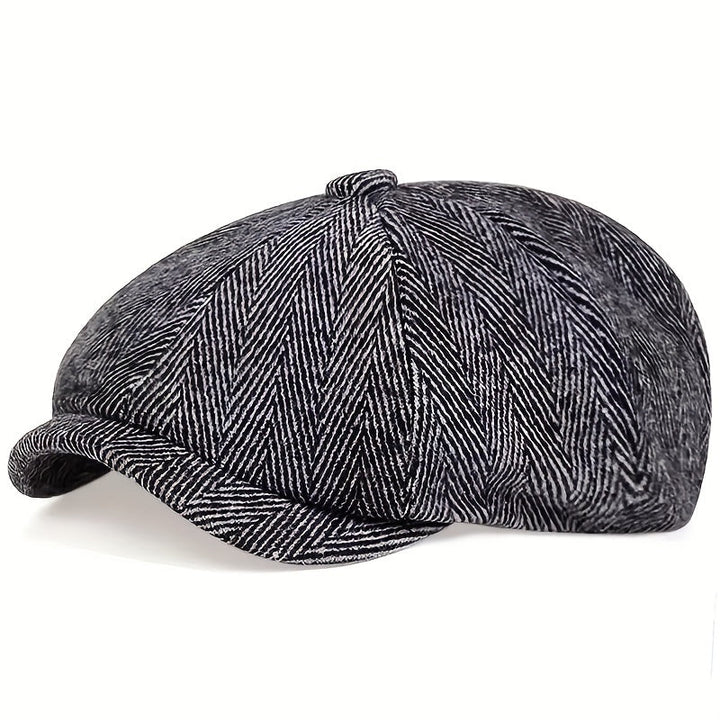 Eight Panel Herringbone Tweed Cap Casual Striped Hat