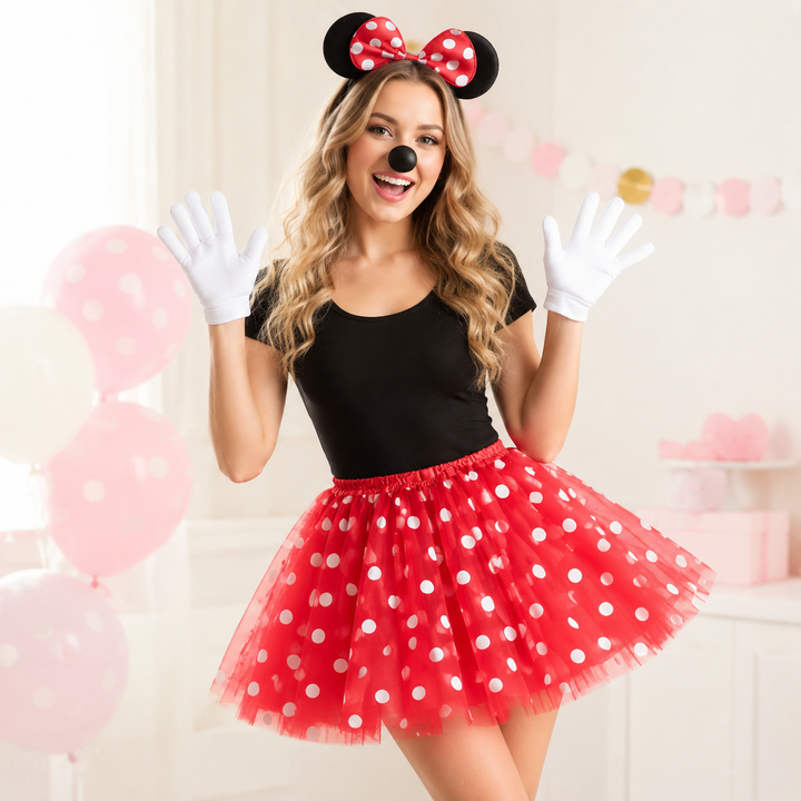 Mouse Ears Headband Skirt and Gloves Costume Set