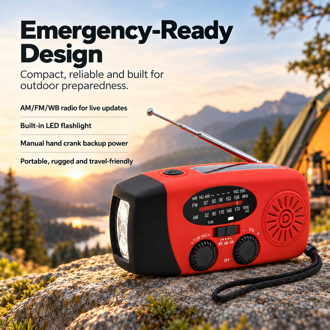 Hand Crank Solar Emergency Radio Power Bank LED Flashlight Wrist Strap