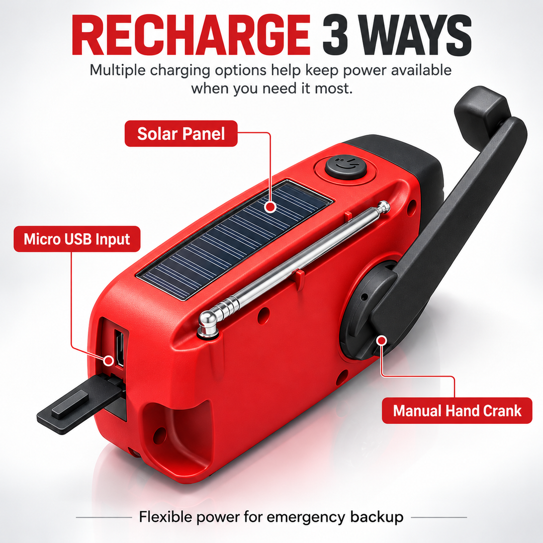 Hand Crank Emergency Radio Solar USB 2000mAh Power Bank LED Flashlight