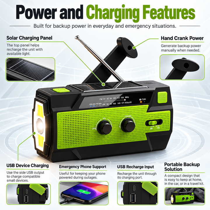 Emergency Radio Hand Crank Solar 4000mAh Power Bank SOS Flashlight