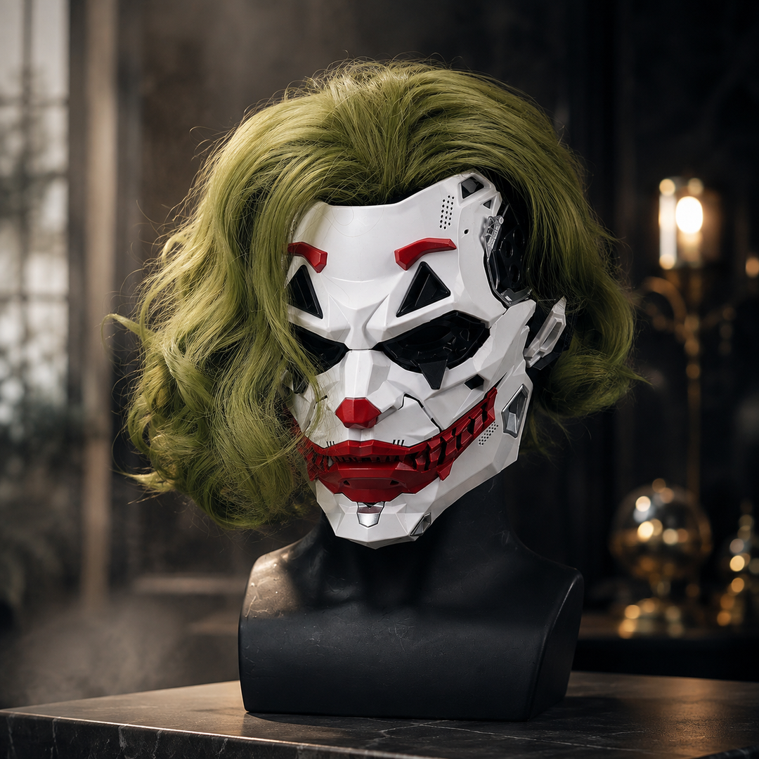 Clown Mask with Wig Cyberpunk Style Halloween Cosplay Accessory