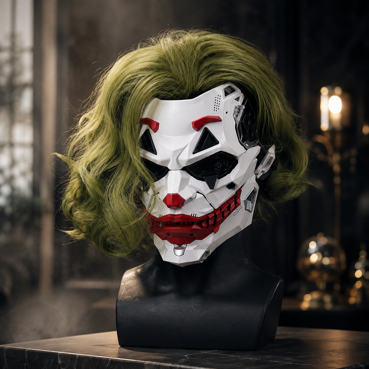 Clown Mask with Wig Cyberpunk Style Halloween Cosplay Accessory