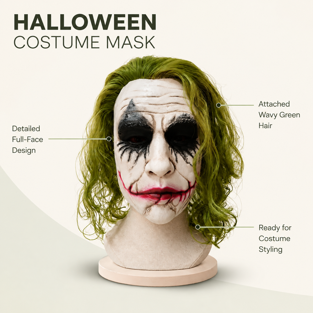 Latex Clown Mask Adult Halloween Joker Green Hair