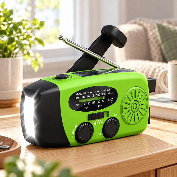 Mini Emergency Radio Solar Hand Crank 2000mAh Power Bank Flashlight