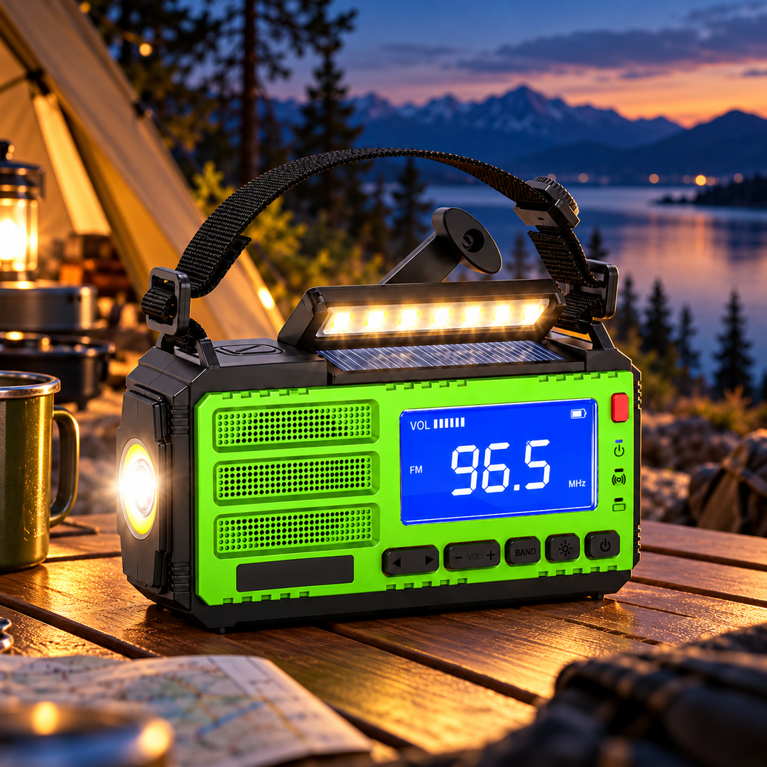 Solar Emergency Radio Digital FM Display LED Light Bar Crank Powerbank