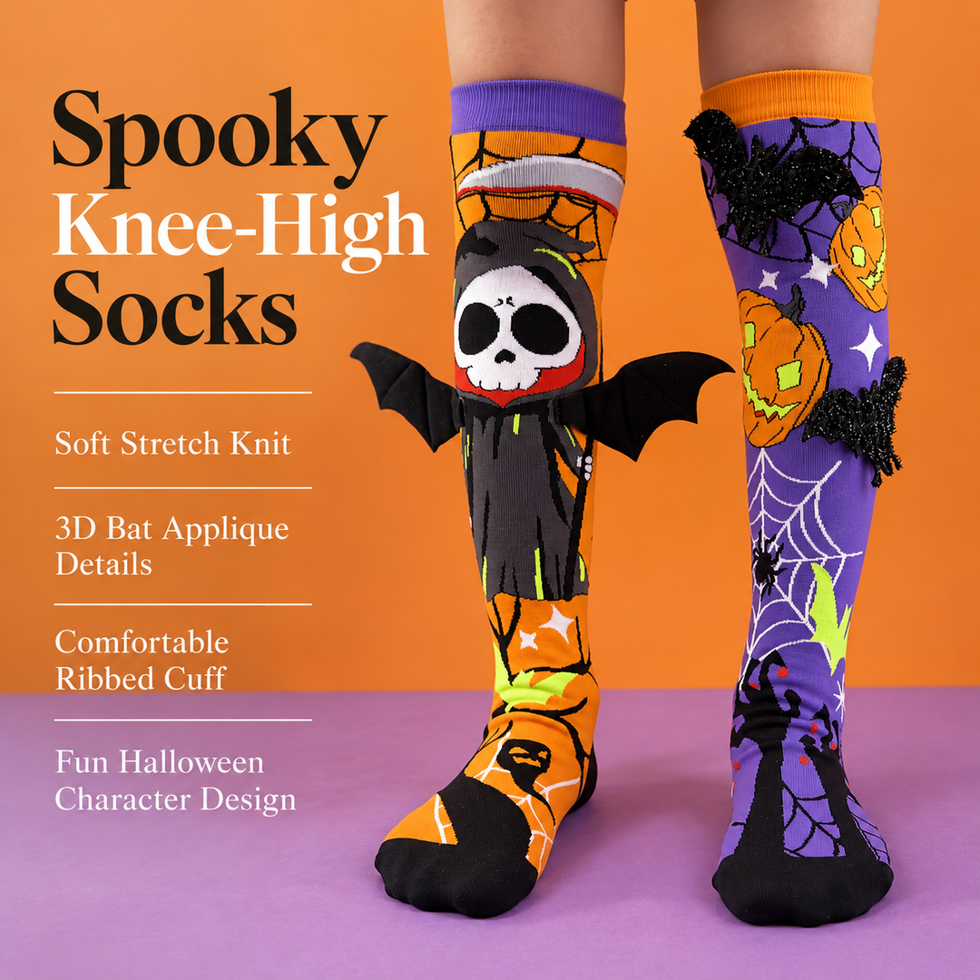 3D Bat and Pumpkin Halloween Novelty Socks Mismatched Pair