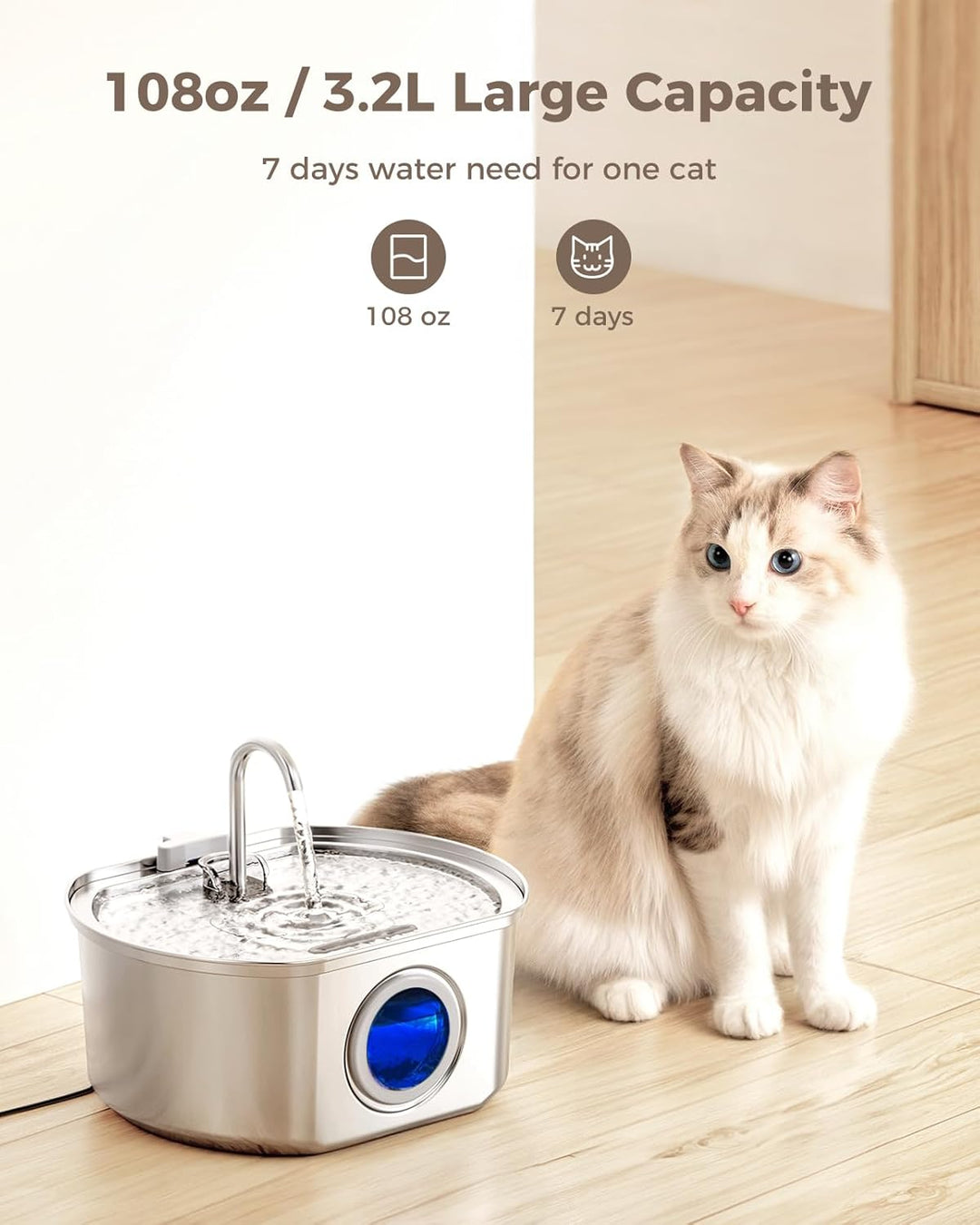 Stainless Steel Cat Water Fountain Automatic Pet Drinking Bowl