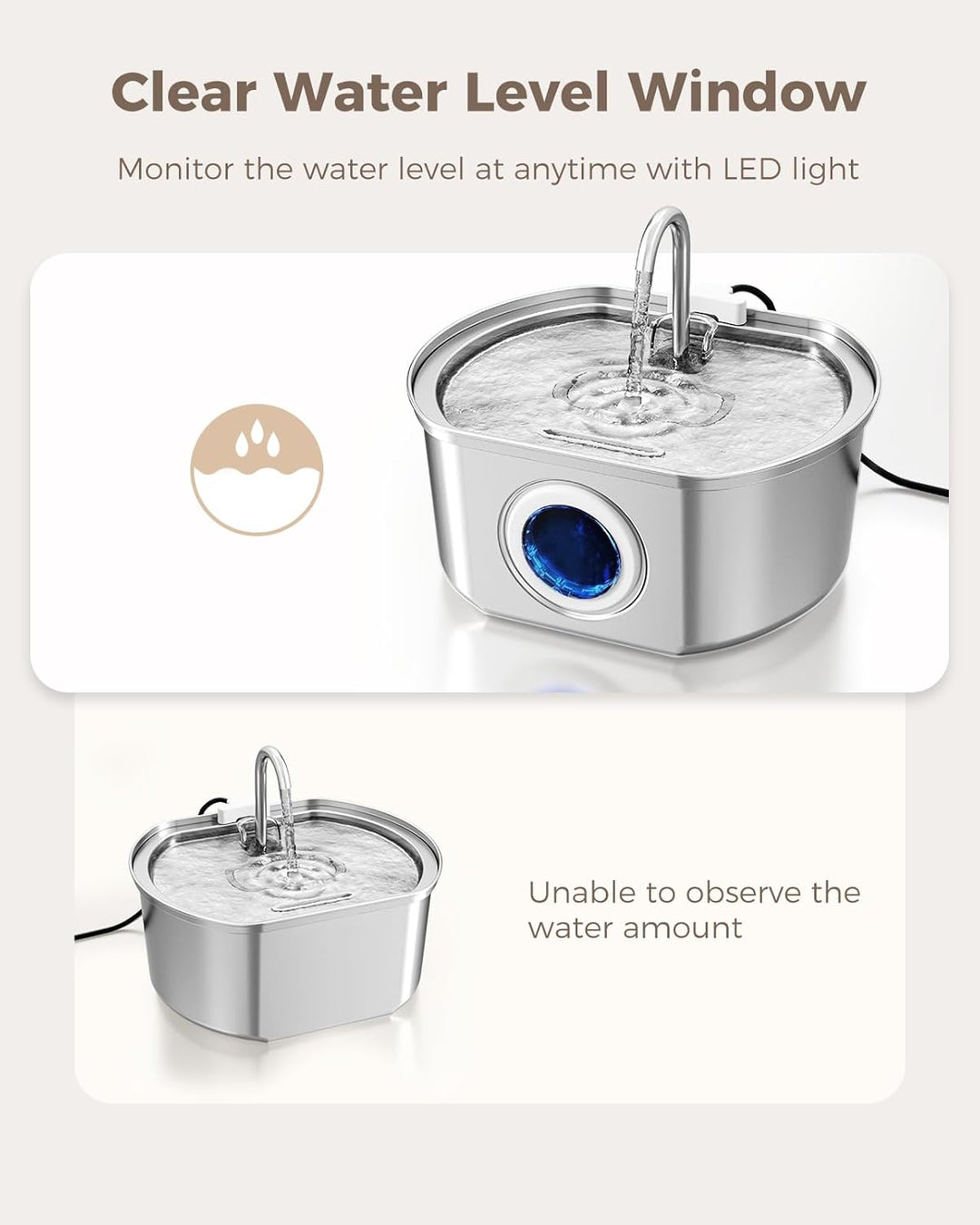 Stainless Steel Cat Water Fountain Automatic Pet Drinking Bowl