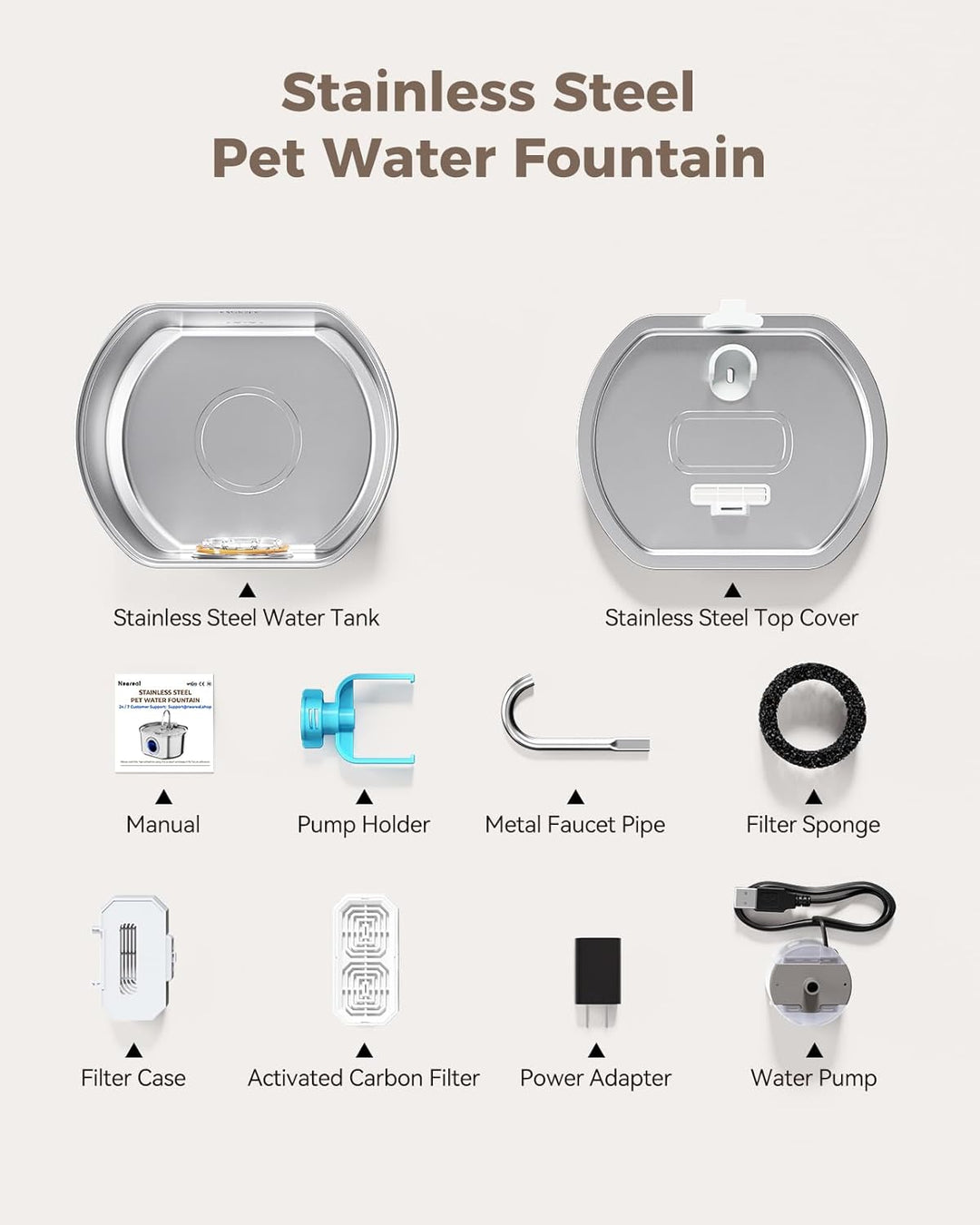 Stainless Steel Cat Water Fountain Automatic Pet Drinking Bowl