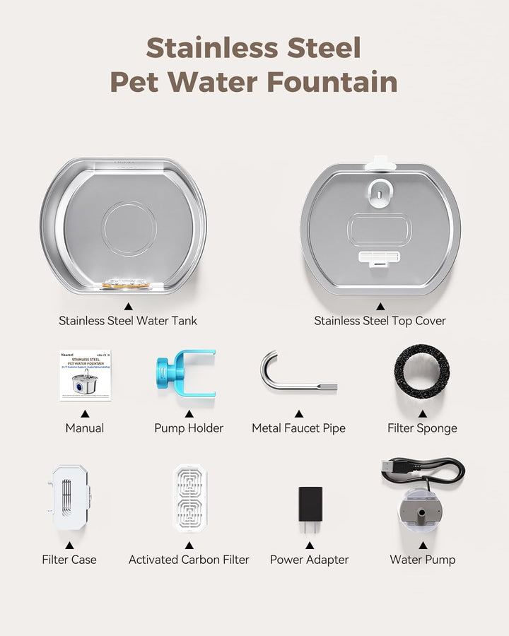 Stainless Steel Cat Water Fountain Automatic Pet Drinking Bowl