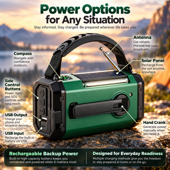 Emergency Radio 10000mAh Solar Hand Crank Power Bank Flashlight SOS