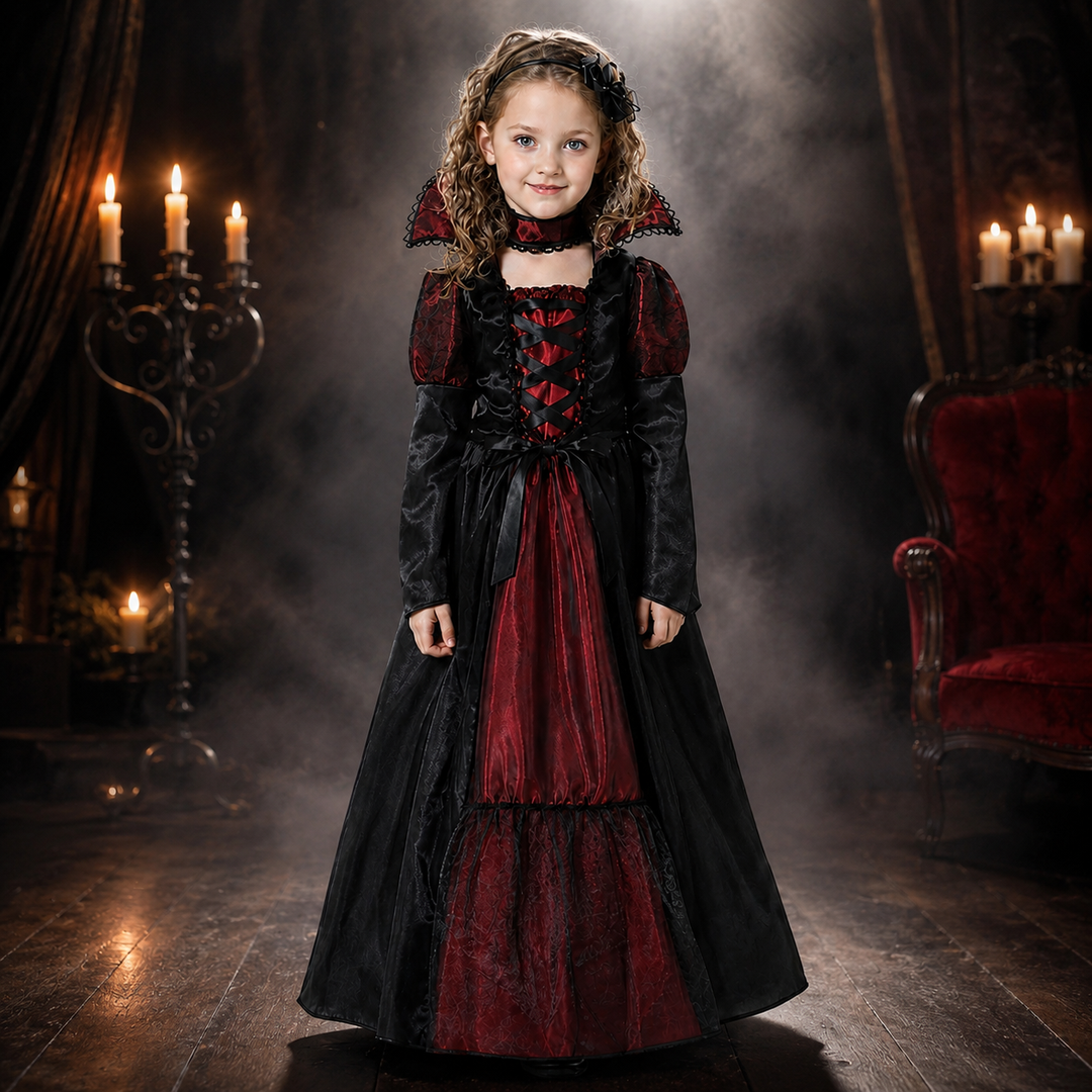 Vampire Costume for Girls with Cape and Vest Halloween Outfit