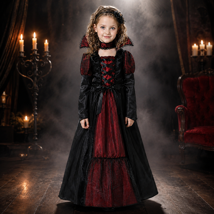 Vampire Costume for Girls with Cape and Vest Halloween Outfit