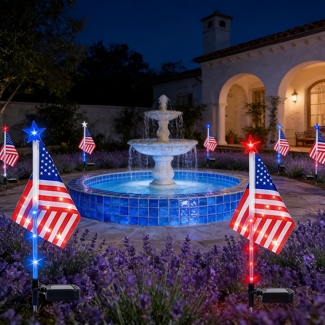3-Pack Solar American Flag Outdoor Garden Landscape Lights